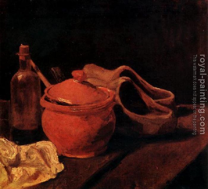 Vincent Van Gogh : Still Life with Earthenware, Bottle and Clogs